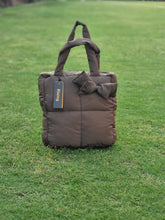 Large Square Puffy Hand Bag With Handle-Brown